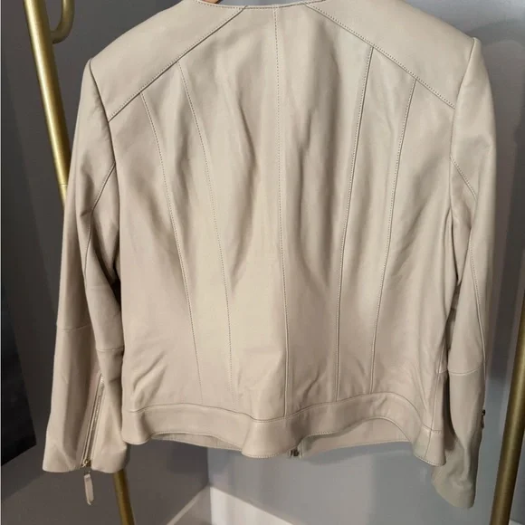 Women's Cream Leather Jacket - Picture 2 of 4
